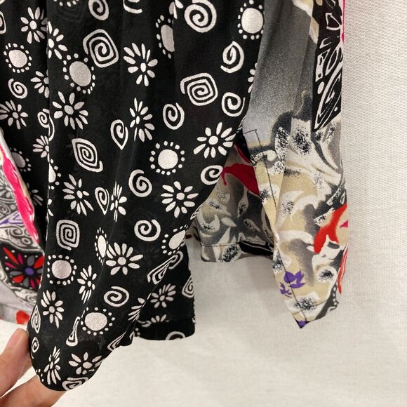 KOOS Of Course! Black Pink Floral Pure Silk Artsy BloomCore Button Down Tunic 1X - Picture 6 of 11